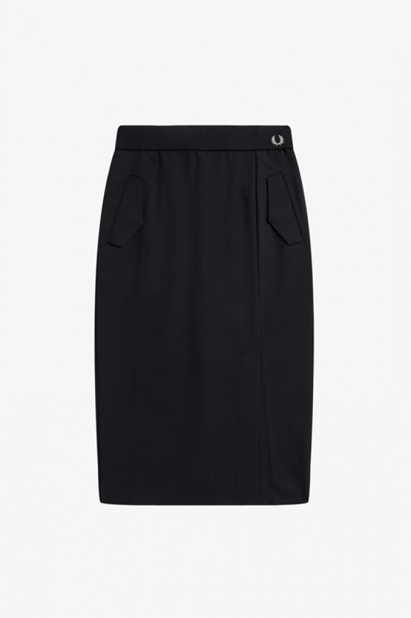 Fred Perry Split Detail Skirt Women's Skirts Black | MJT-167350