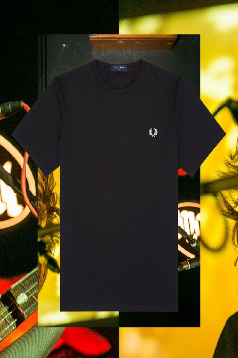 Fred Perry Stockholm Ringer Men's T Shirts Black | IMV-073142