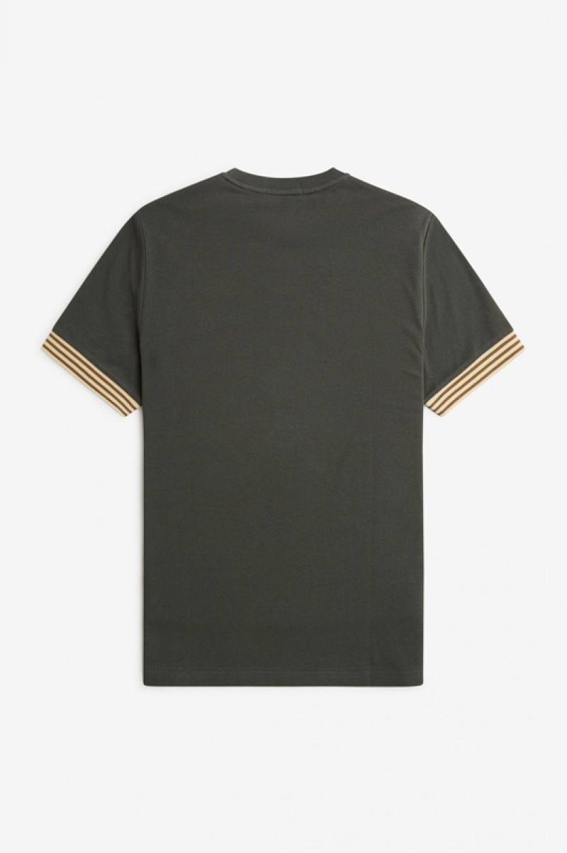 Fred Perry Striped Cuff Men's T Shirts Green | UTP-042318