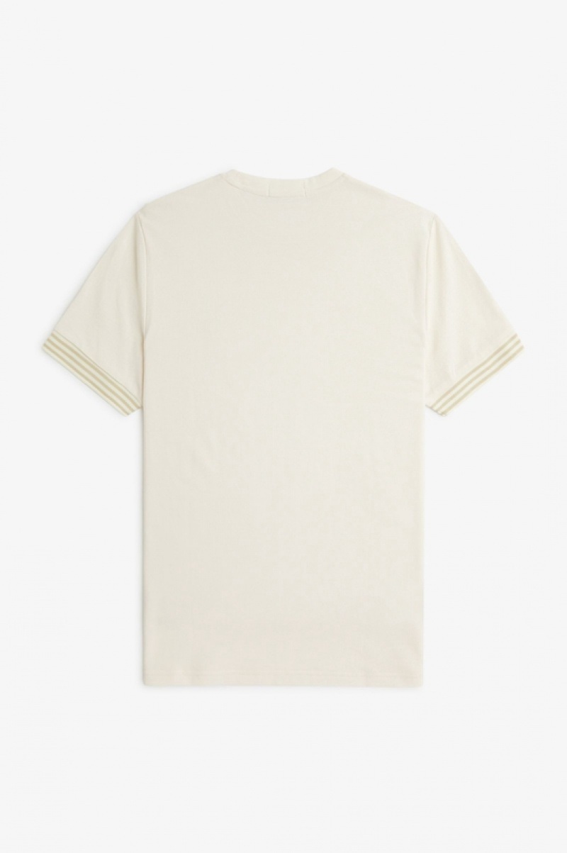 Fred Perry Striped Cuff Men's T Shirts White | CTN-647283