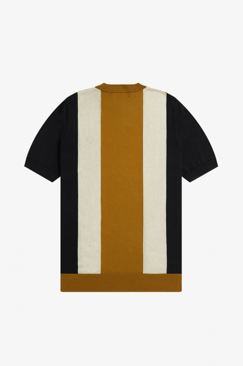 Fred Perry Striped Fine Knit Men's T Shirts Black | OGS-935104