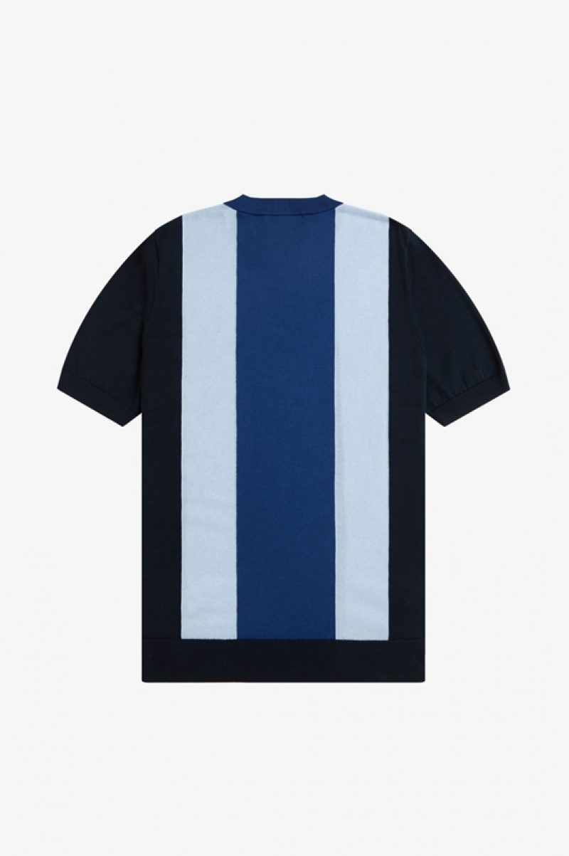 Fred Perry Striped Fine Knit Men's T Shirts Navy | ETZ-143975