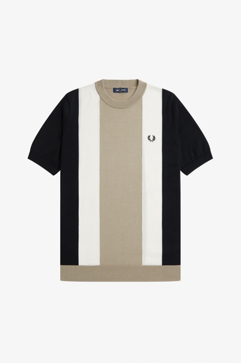 Fred Perry Striped Fine Knit Men's T Shirts Black | BXV-423165