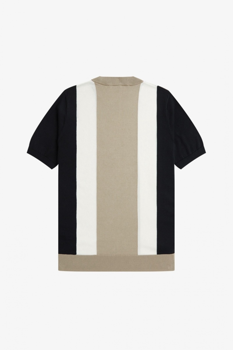 Fred Perry Striped Fine Knit Men's T Shirts Black | BXV-423165