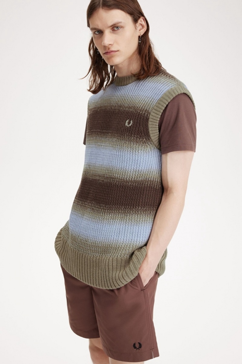 Fred Perry Striped Open Knit Men's Sweaters Dark Red | ONJ-092653