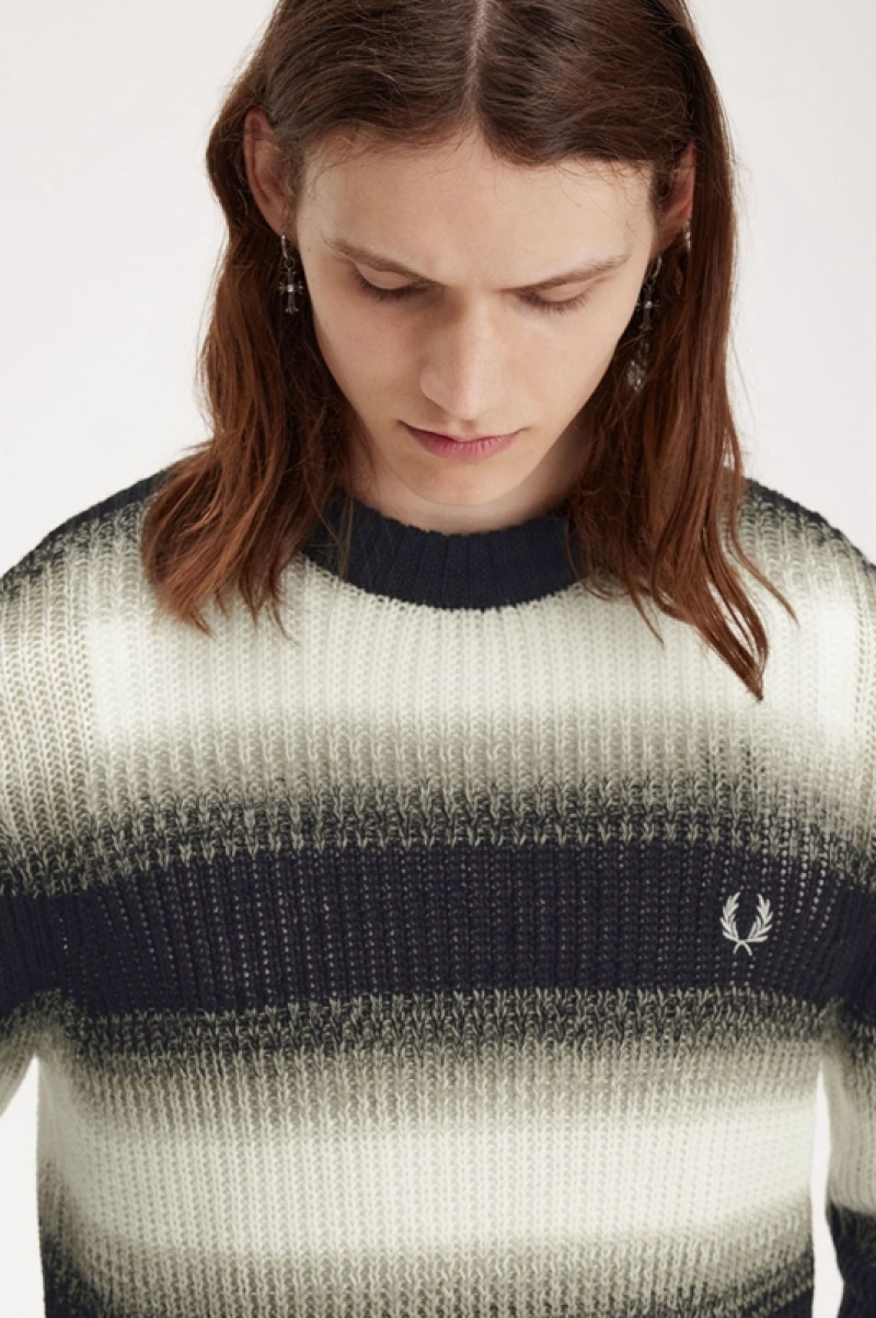 Fred Perry Striped Open Knit Men's Sweaters Black | ZFJ-502941