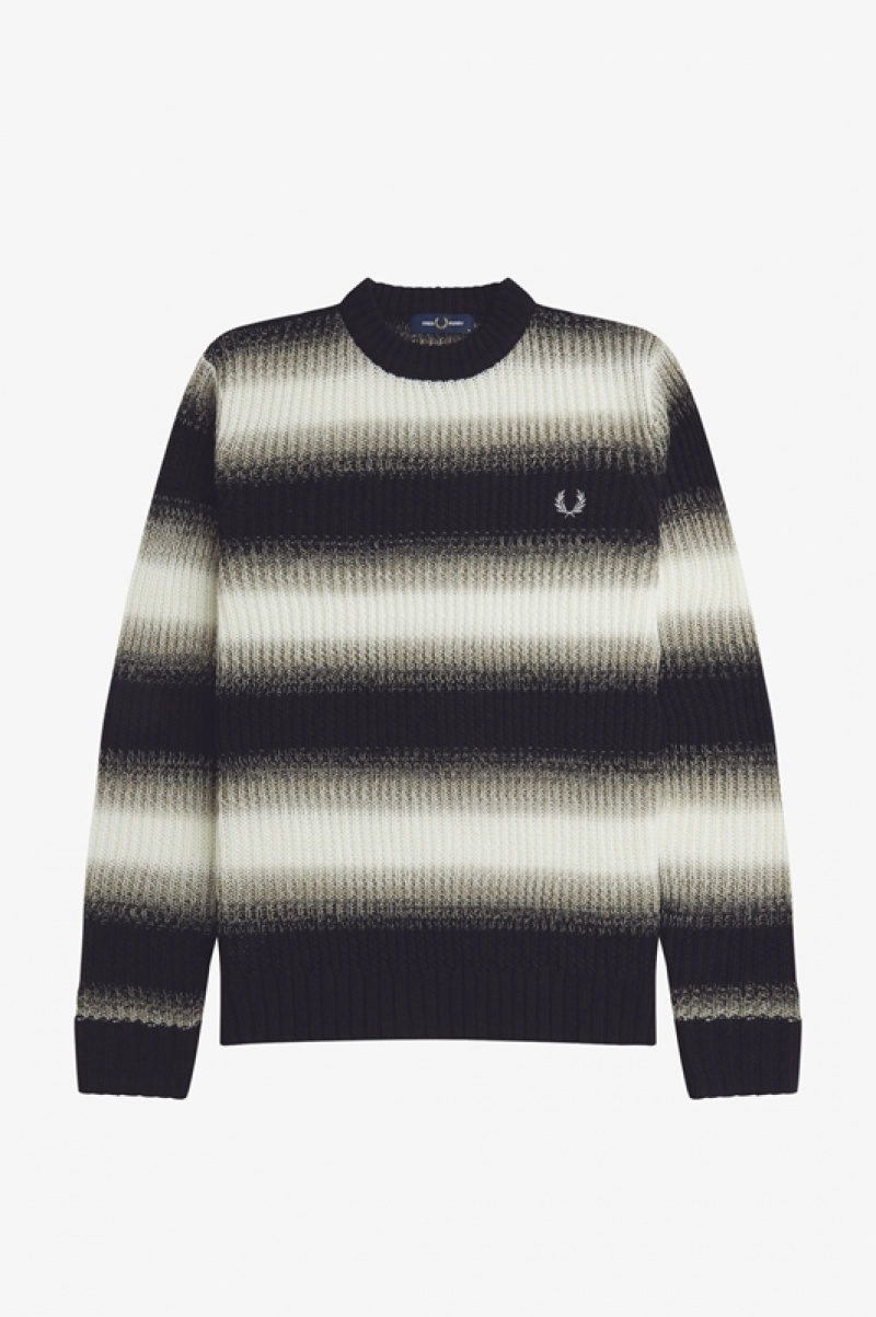 Fred Perry Striped Open Knit Men's Sweaters Black | ZFJ-502941