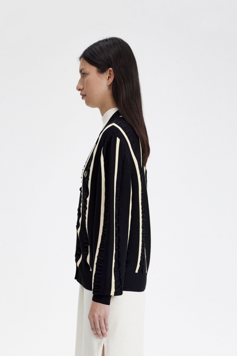 Fred Perry Striped Women's Cardigan Black | PLQ-014976