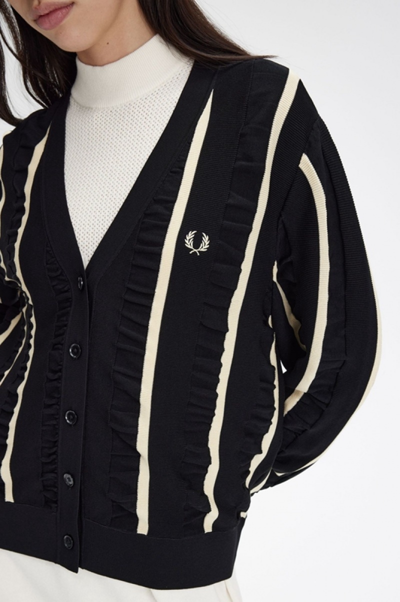 Fred Perry Striped Women's Cardigan Black | PLQ-014976