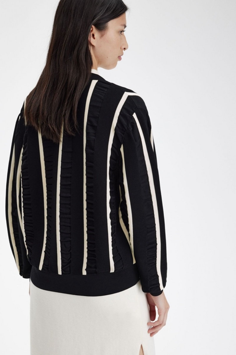 Fred Perry Striped Women's Cardigan Black | PLQ-014976