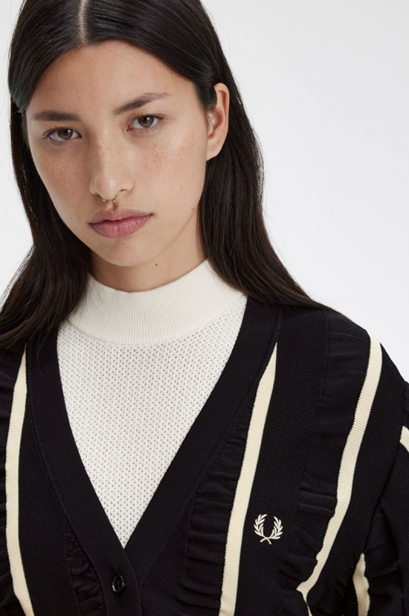 Fred Perry Striped Women's Cardigan Black | PLQ-014976