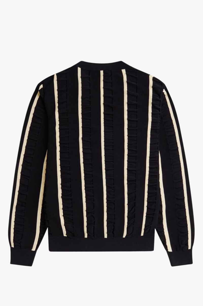 Fred Perry Striped Women's Cardigan Black | PLQ-014976