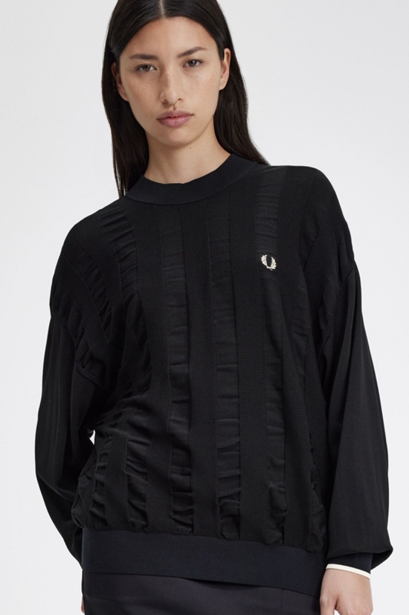 Fred Perry Striped Women's Sweaters Black | UVH-942670