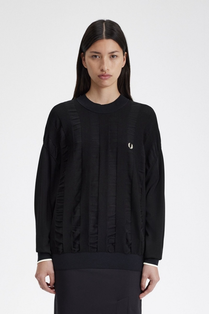 Fred Perry Striped Women\'s Sweaters Black | UVH-942670