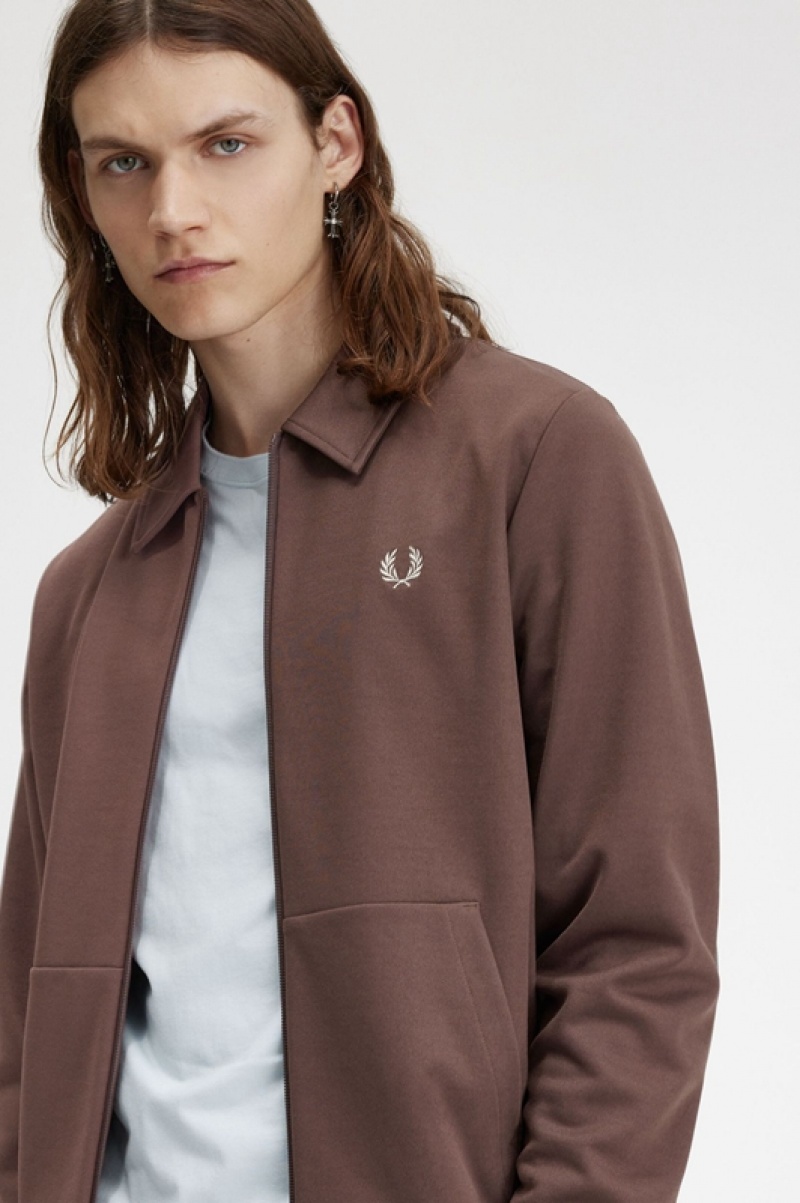 Fred Perry Tape Detail Collared Track Men's Jackets Chocolate | GWA-245069