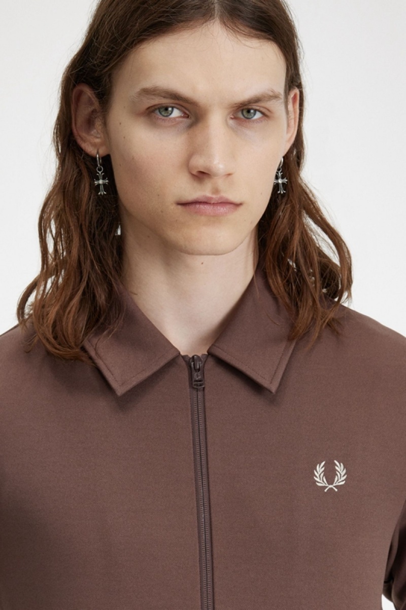 Fred Perry Tape Detail Collared Track Men's Jackets Chocolate | GWA-245069