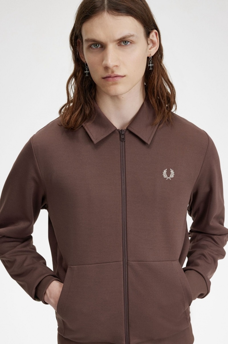 Fred Perry Tape Detail Collared Track Men's Jackets Chocolate | GWA-245069