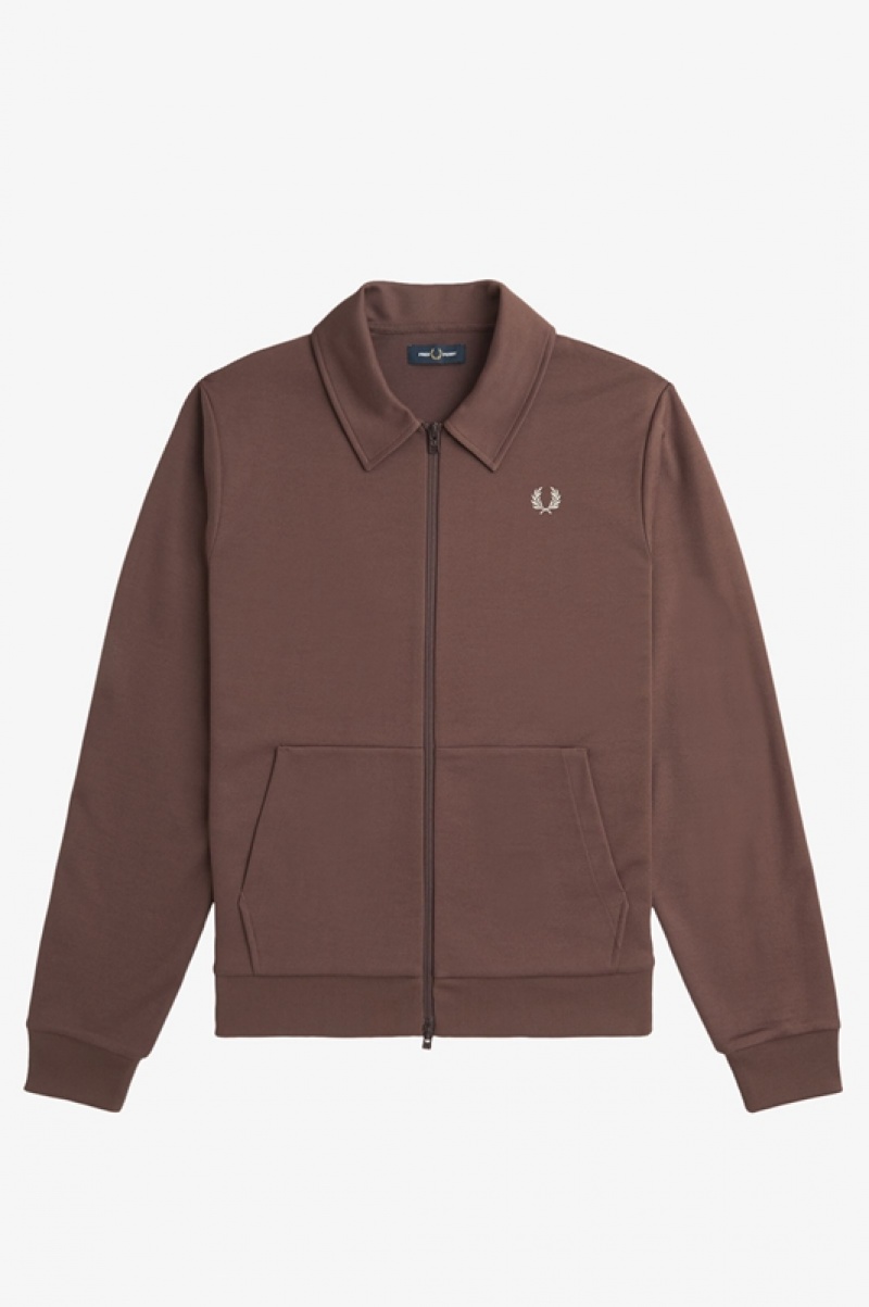 Fred Perry Tape Detail Collared Track Men's Jackets Chocolate | GWA-245069