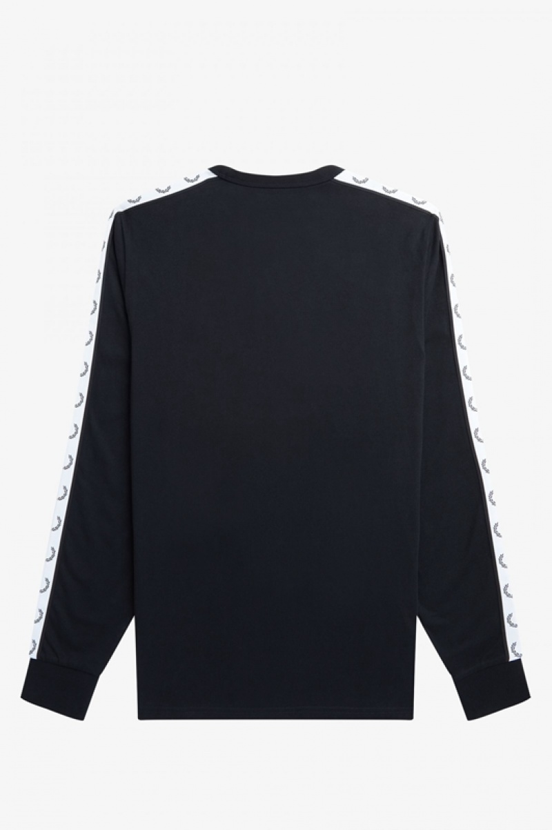 Fred Perry Taped Long Sleeve Men's T Shirts Black | MOP-047861