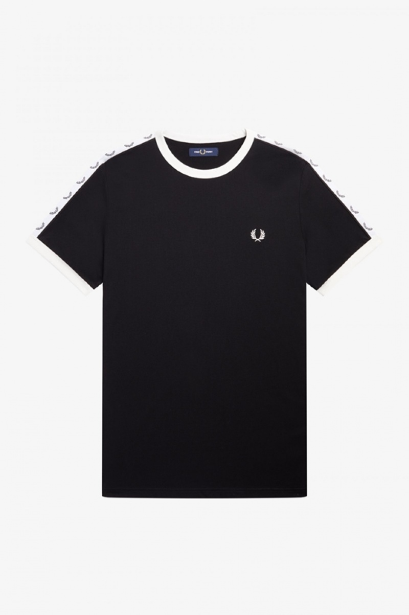 Fred Perry Taped Ringer Men's T Shirts Black | JHB-962184