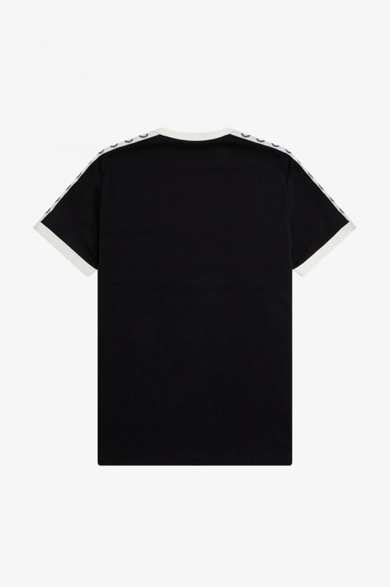 Fred Perry Taped Ringer Men's T Shirts Black | JHB-962184