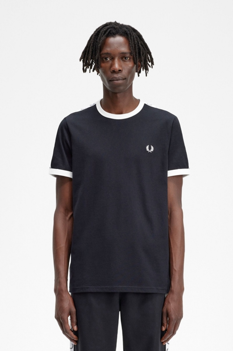 Fred Perry Taped Ringer Men\'s T Shirts Black | JHB-962184