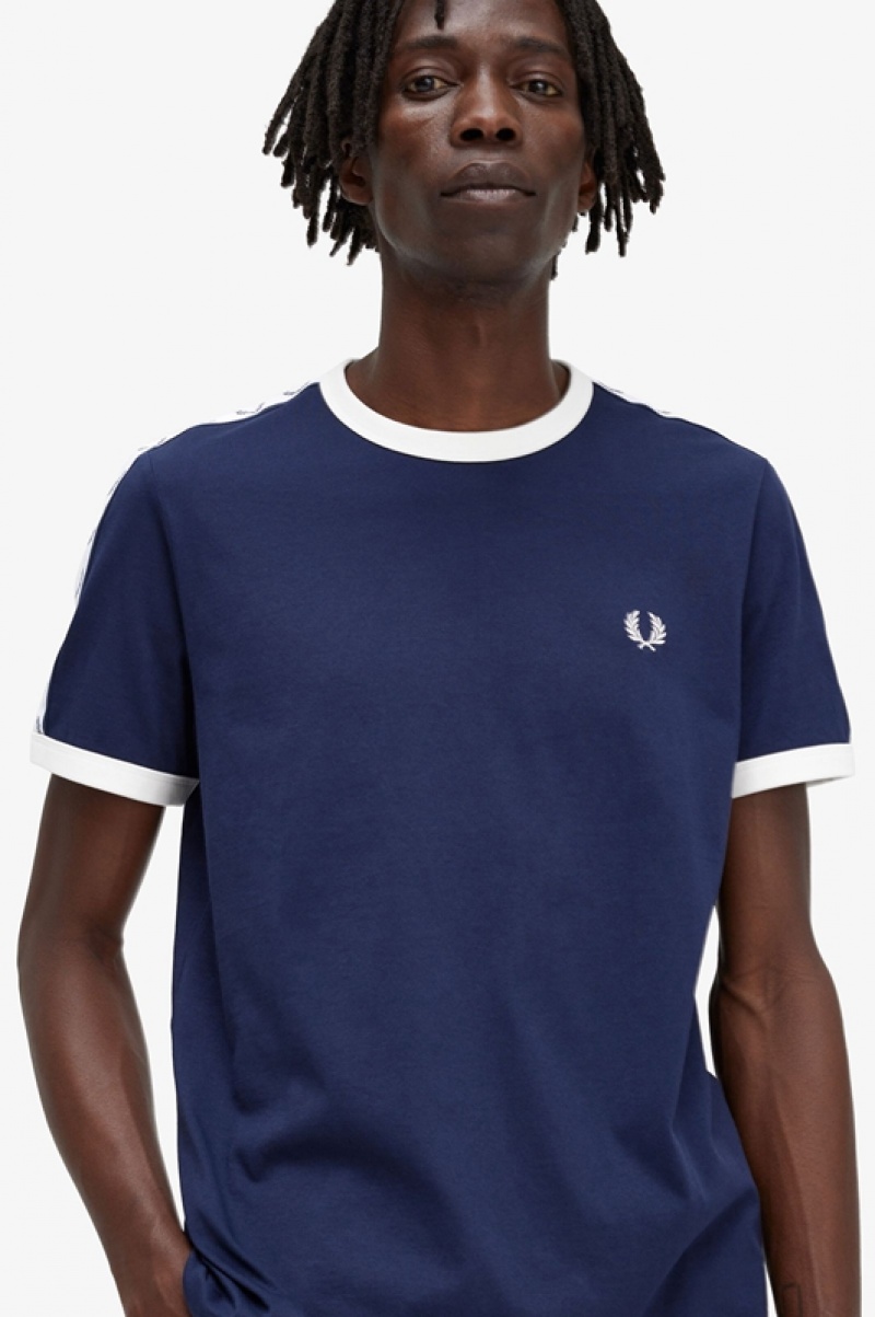 Fred Perry Taped Ringer Men's T Shirts Blue | SZW-258473