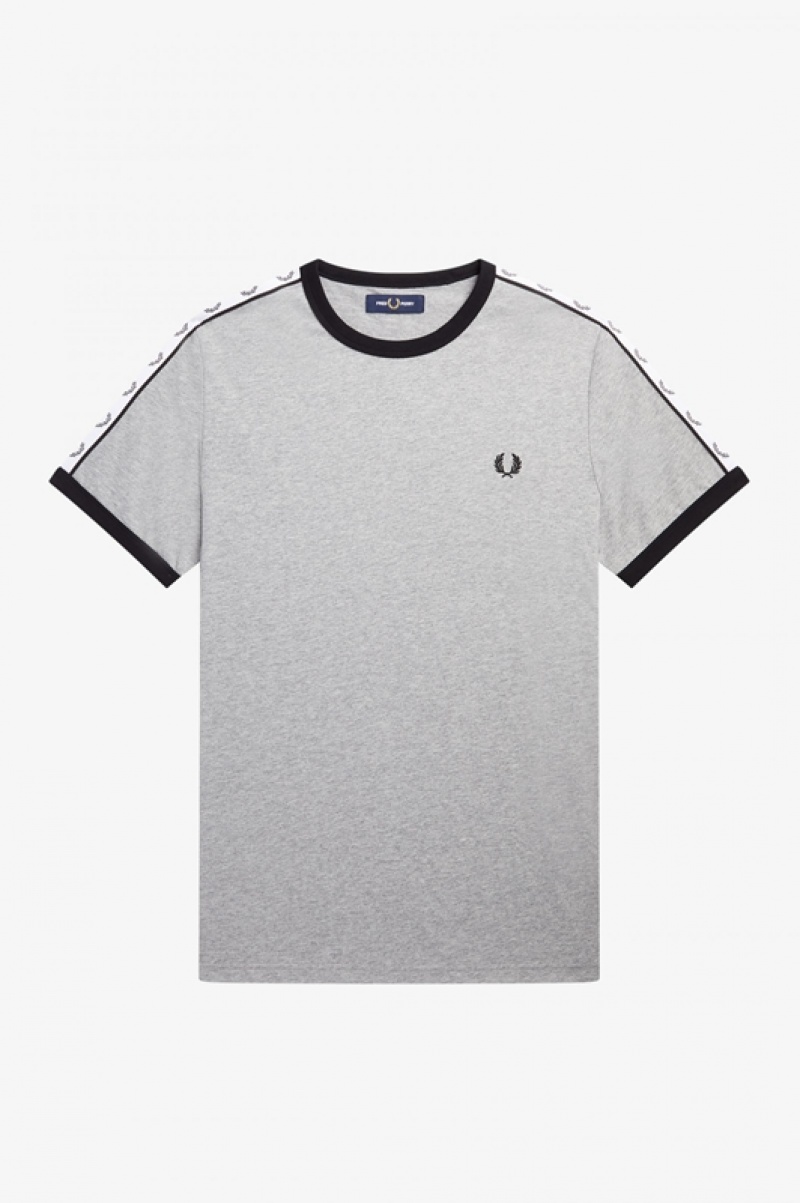 Fred Perry Taped Ringer Men's T Shirts Grey | QVU-294875