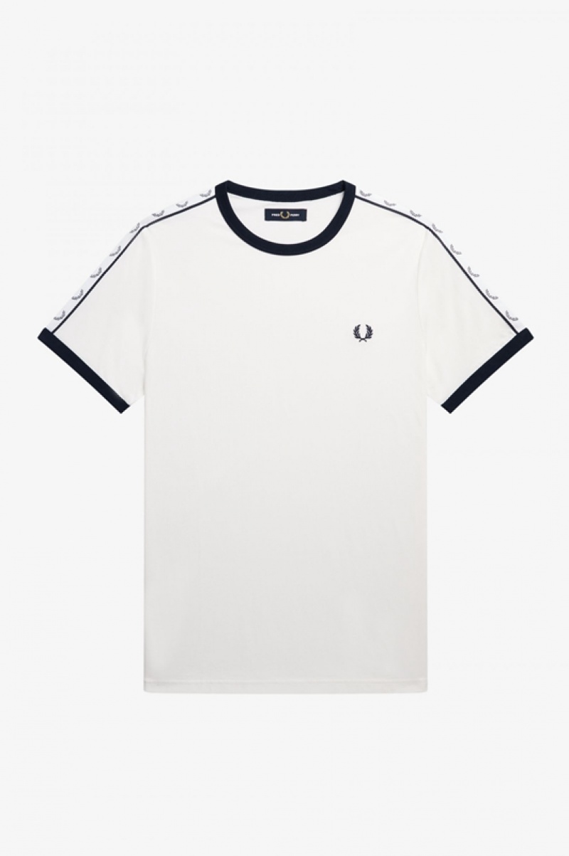 Fred Perry Taped Ringer Men's T Shirts White | QVP-196270