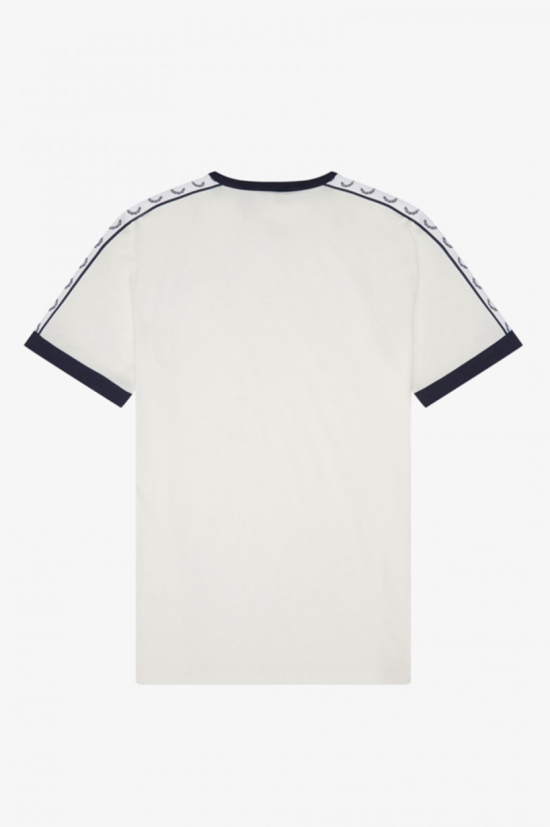 Fred Perry Taped Ringer Men's T Shirts White | QVP-196270