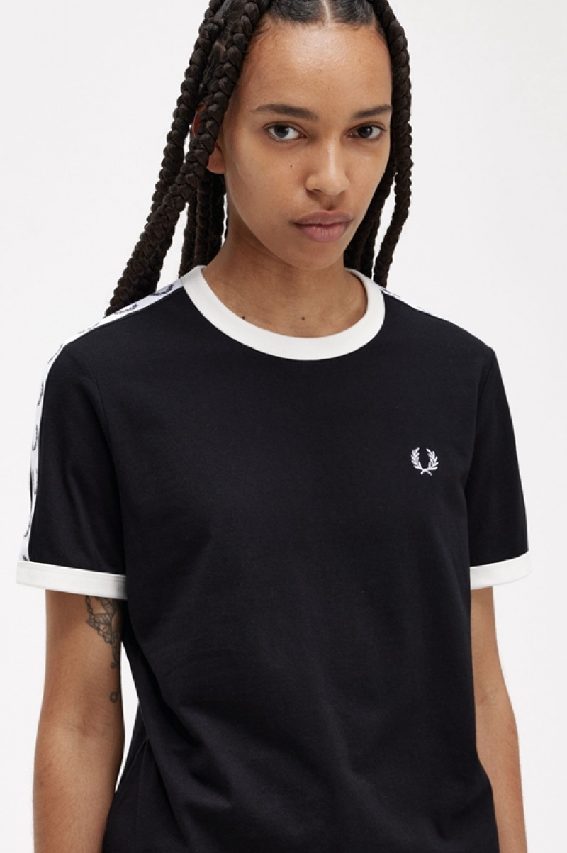 Fred Perry Taped Ringer Women's T Shirts Black | GBV-960354