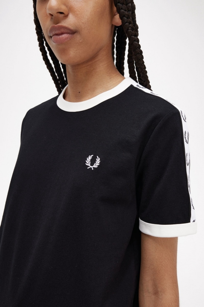 Fred Perry Taped Ringer Women's T Shirts Black | GBV-960354