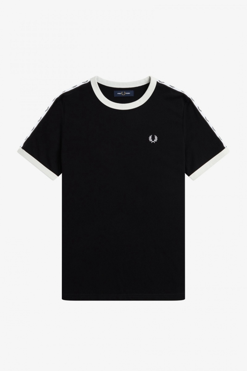 Fred Perry Taped Ringer Women's T Shirts Black | GBV-960354