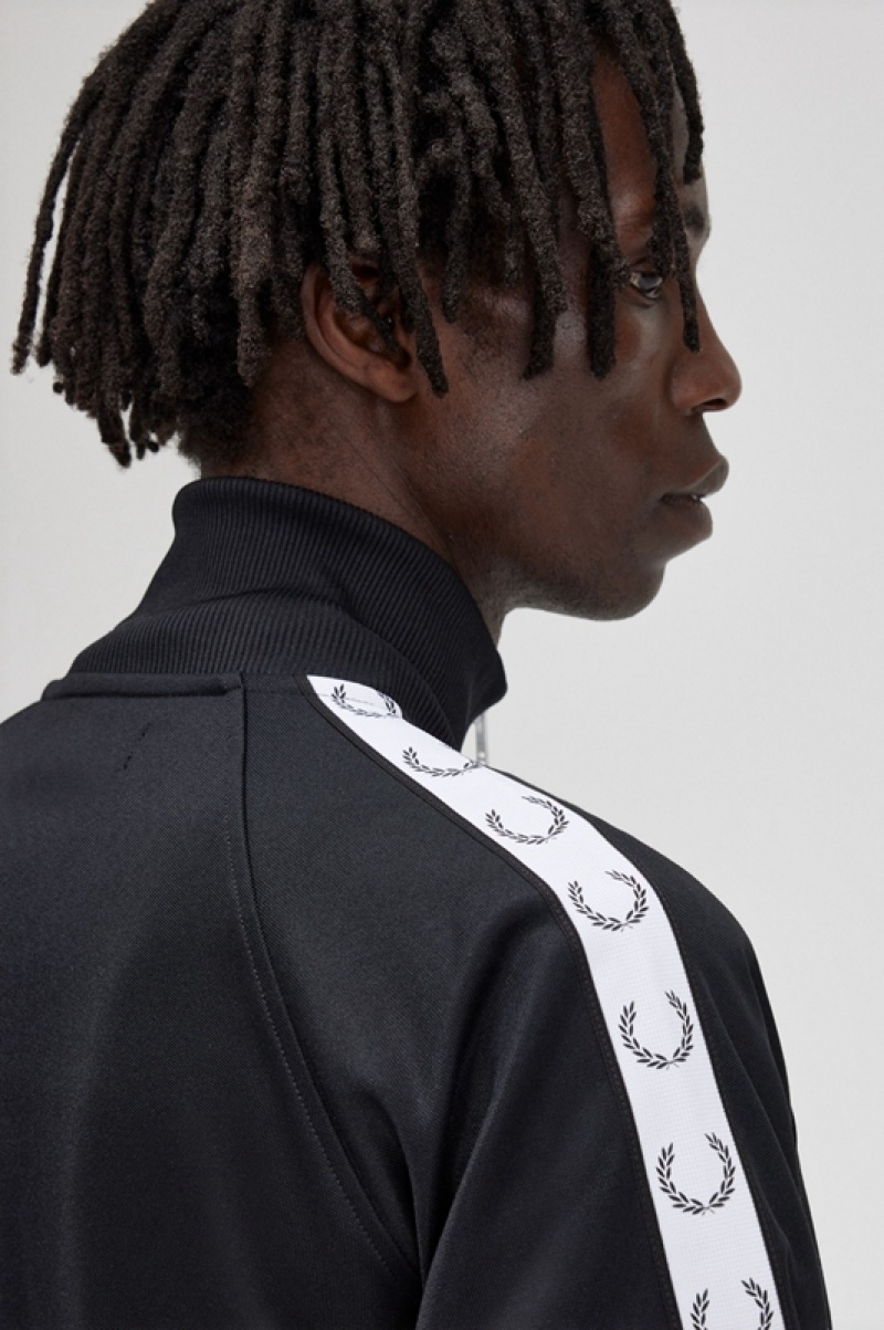 Fred Perry Taped Track Men's Jackets Black | TGY-029765