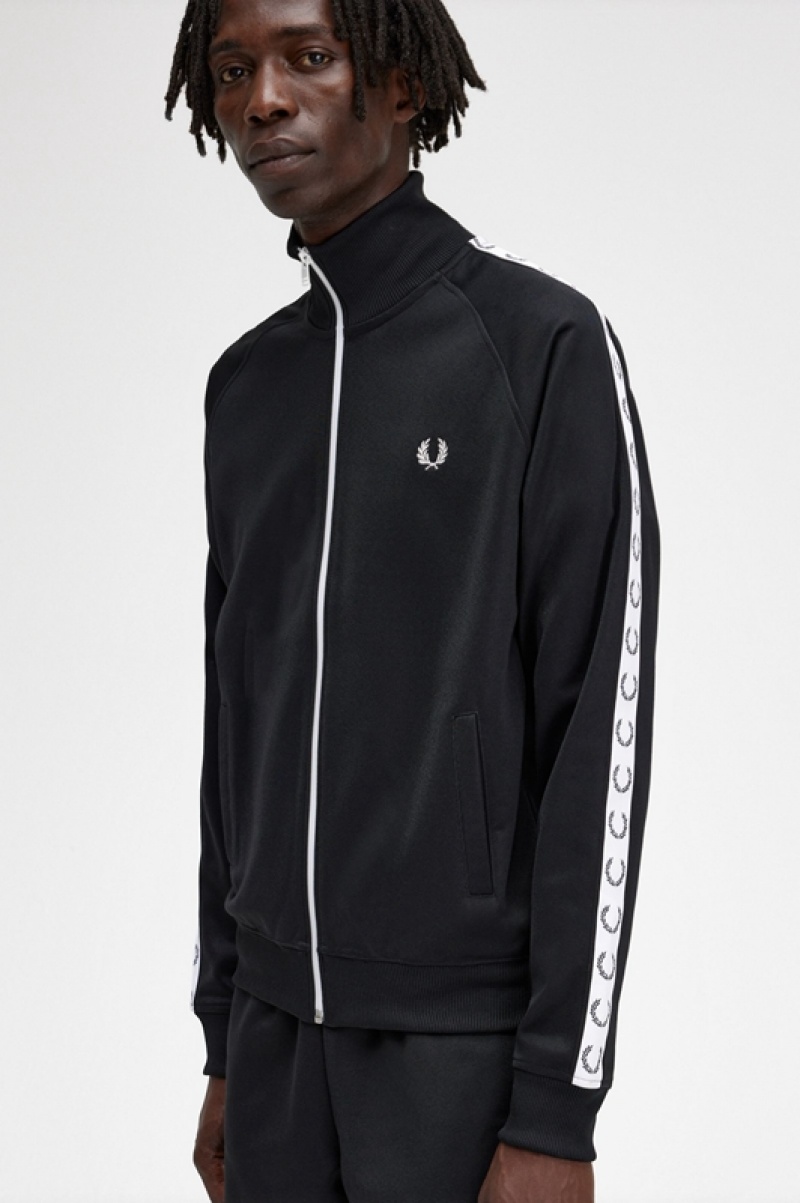 Fred Perry Taped Track Men's Jackets Black | TGY-029765