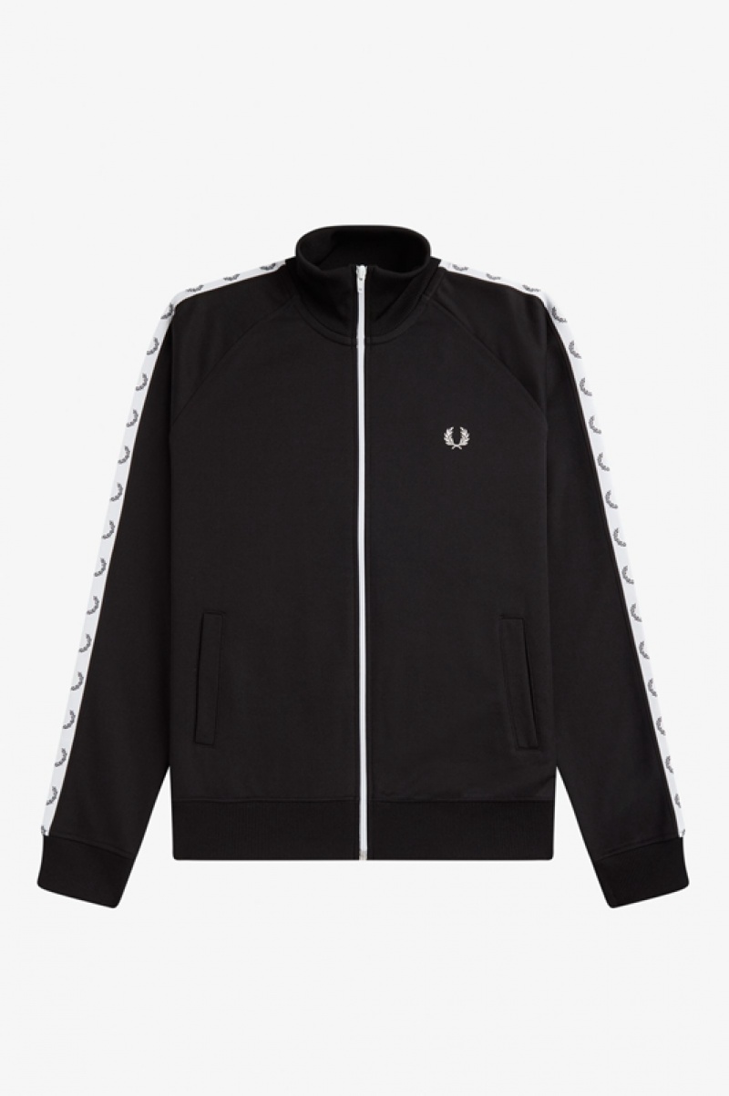 Fred Perry Taped Track Men's Jackets Black | TGY-029765