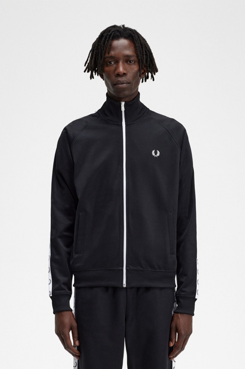 Fred Perry Taped Track Men\'s Jackets Black | TGY-029765