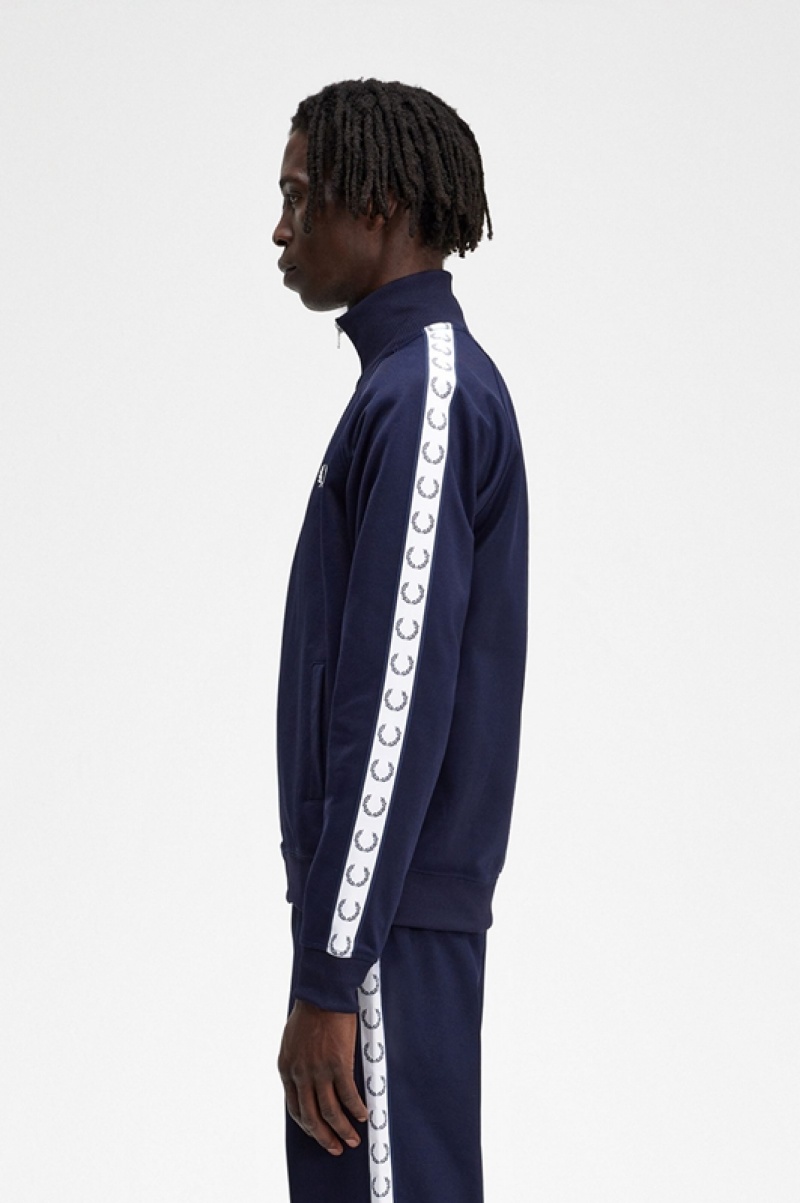 Fred Perry Taped Track Men's Jackets Blue | JQE-457021