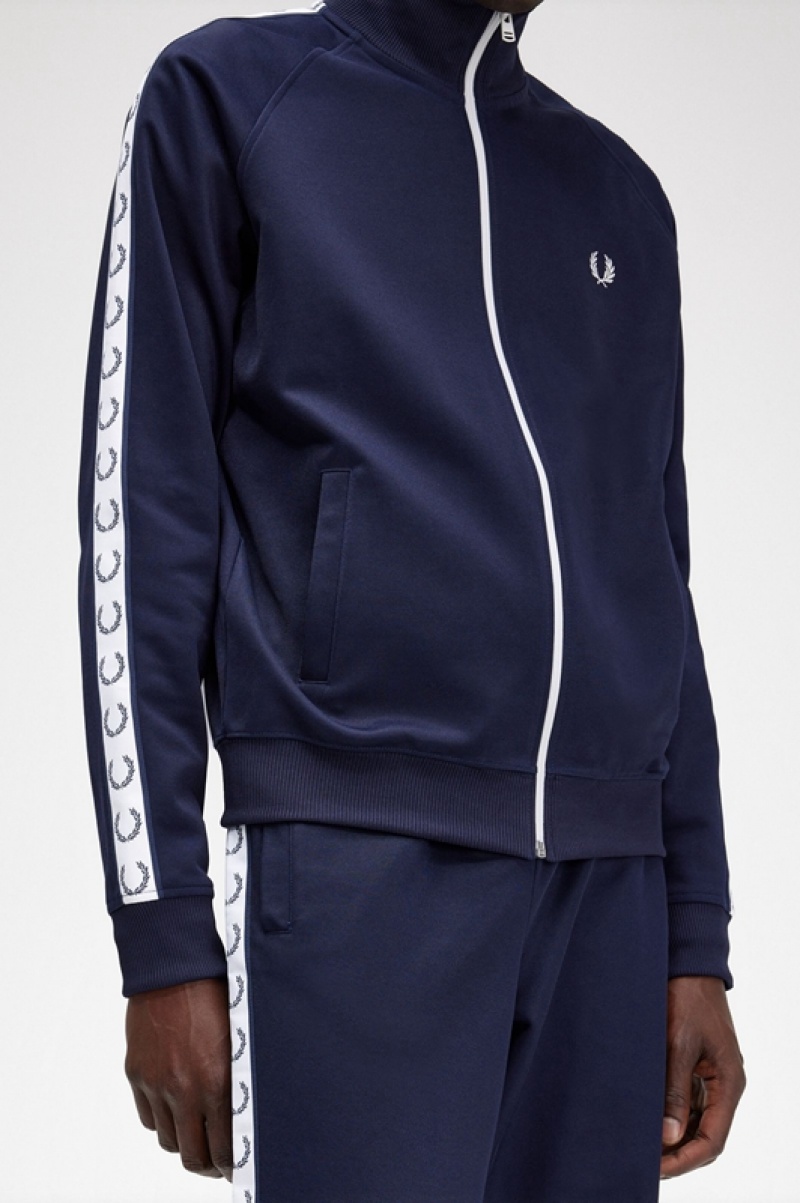 Fred Perry Taped Track Men's Jackets Blue | JQE-457021