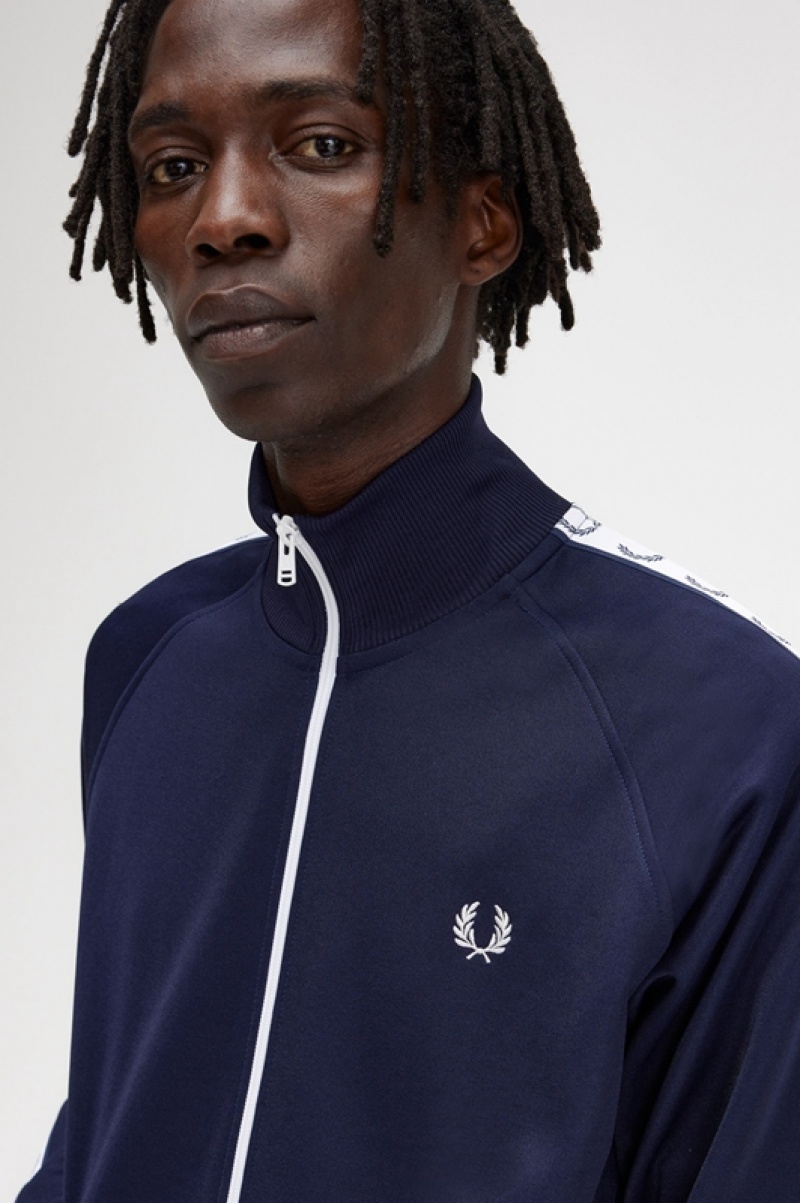 Fred Perry Taped Track Men's Jackets Blue | JQE-457021