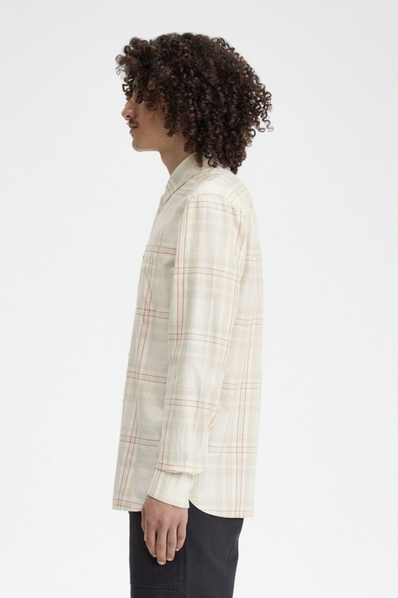 Fred Perry Tartan Twill Men's Shirts White | VSK-091872