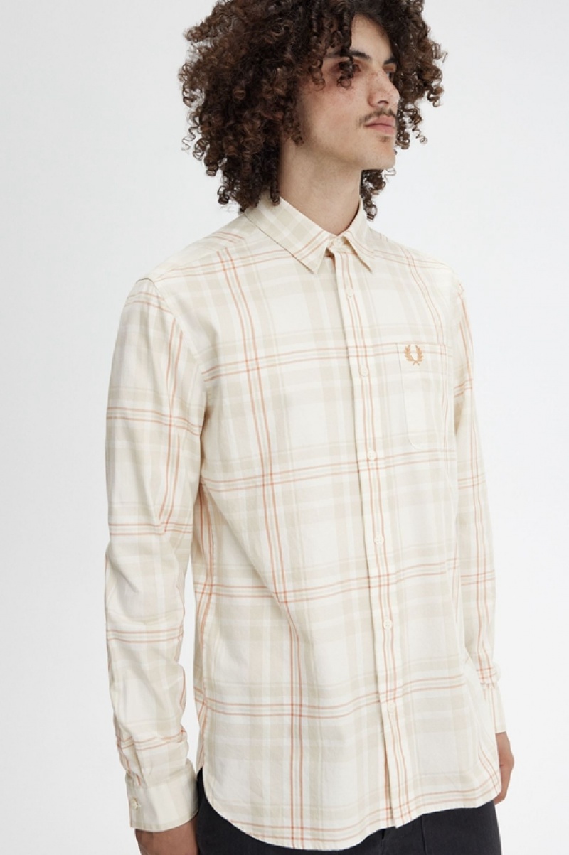 Fred Perry Tartan Twill Men's Shirts White | VSK-091872