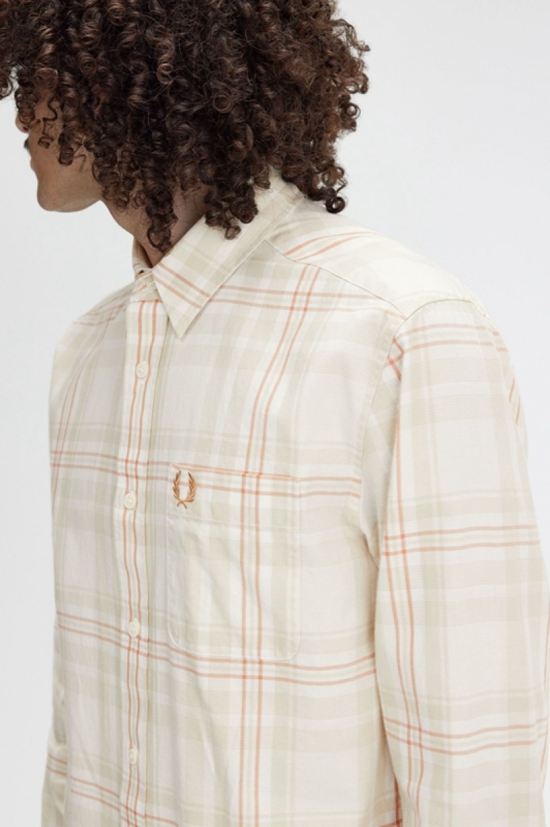 Fred Perry Tartan Twill Men's Shirts White | VSK-091872