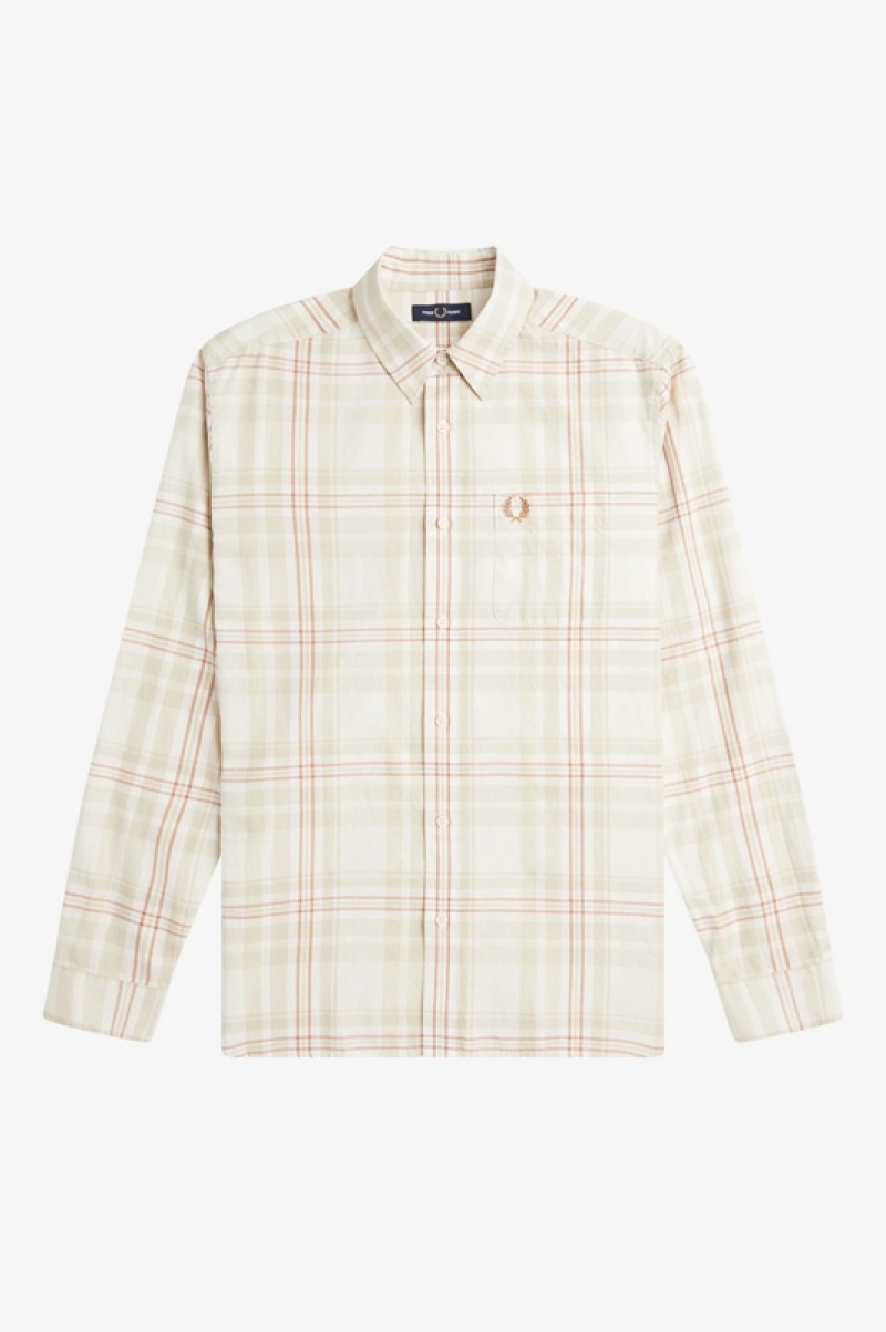 Fred Perry Tartan Twill Men's Shirts White | VSK-091872