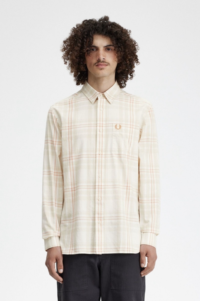 Fred Perry Tartan Twill Men\'s Shirts White | VSK-091872