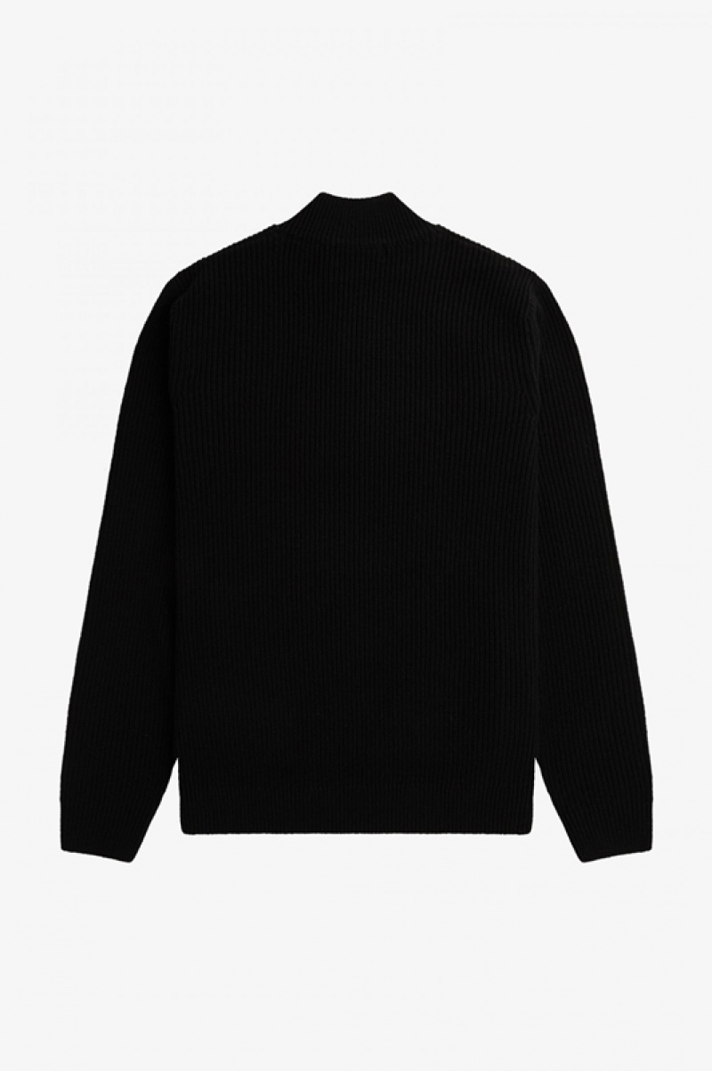 Fred Perry Textured Half Zip Men's Sweaters Black | EYF-732901