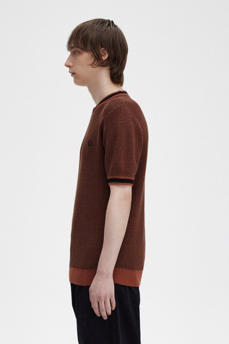 Fred Perry Textured Knitted Men's T Shirts Brown | MGW-150968