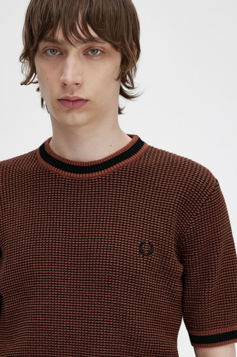 Fred Perry Textured Knitted Men's T Shirts Brown | MGW-150968