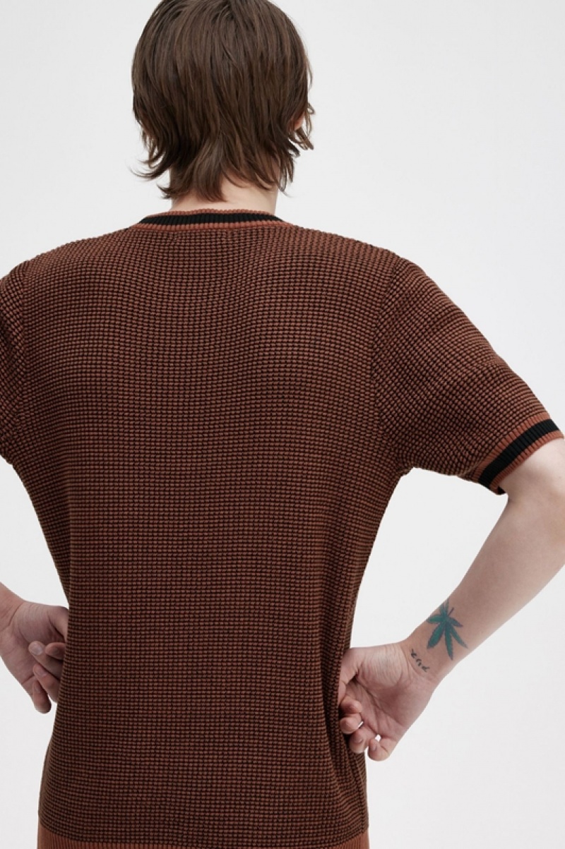 Fred Perry Textured Knitted Men's T Shirts Brown | MGW-150968