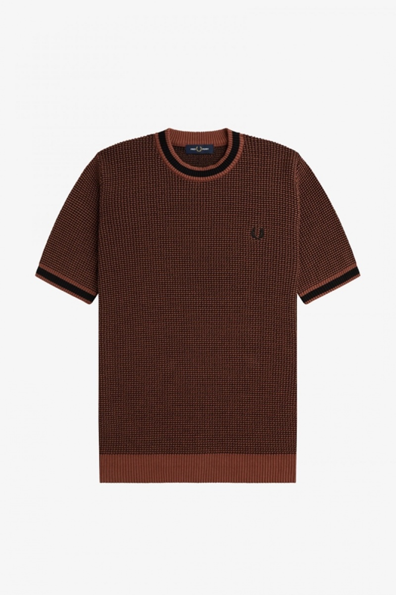 Fred Perry Textured Knitted Men's T Shirts Brown | MGW-150968